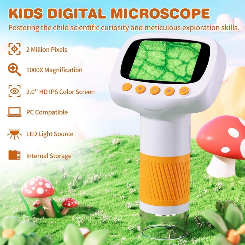 Cobest Pocket Kids Microscope for Over 3 Years Old, 1000X Handheld Microscope for Kids w/2''IPS Digital, Photo Video Mini Portable Microscopes, Science Edu Digiscope,Christmas Birthday Gifts for Kids - Image 3